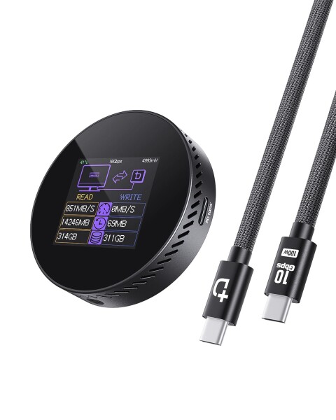 DOCKCASE Magnetic M.2 NVMe SSD ケース iPhone 16/15 Pro Max ProRes対応、3秒間の電源喪失保護機能、SSD状態確認、100W PDポート、10Gbps転送速度、2230/2242 NVMe SSD対応(PD 100W-黒)