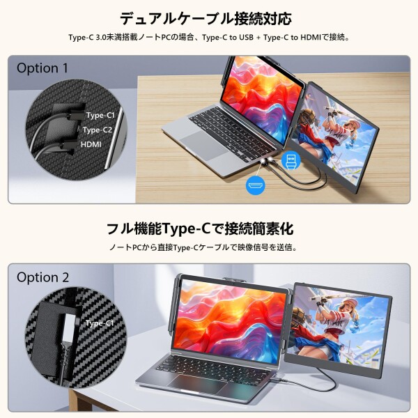 LGGST ポータブルモニター デュアルモニター 14インチ FHD 1080P IPS