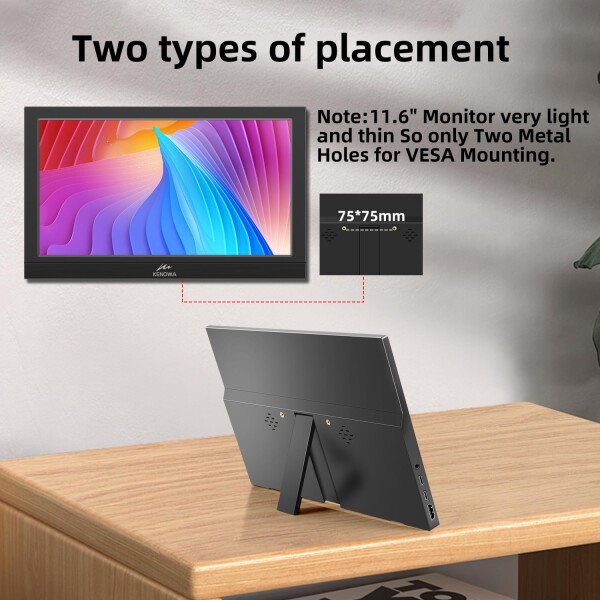 Kenowa USB-Cモバイルモニター 11.6インチ1920x1080P 解像度モバイルディスプレイポータブルモニター 超軽量16:9画像比 USB Type-C/HDMI/内蔵スピーカー/IPSパネル/VESA対応PS5/Switch/XBOX/PC/Macスマホなど_5