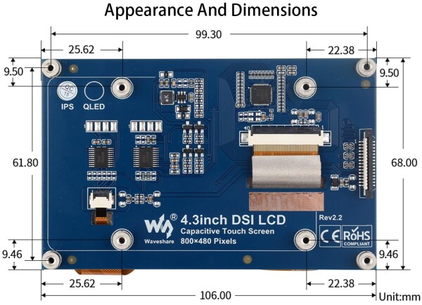 waveshare 4.3インチ DSI LCDディスプレイ Raspberry Pi 4B/3B+/3A+/3B/2B/B+/A+/Compute Module 3+/3/4 800×480 タッチスクリーン容量性IPSスクリーンモニター Raspbian/Ubuntu/Kali /WIN10 IoT/Retropie対応_7