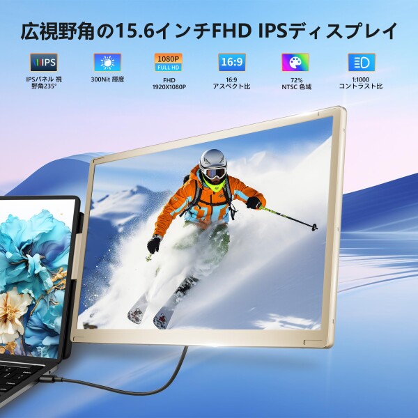 Laptomo トリプルモニター 15.6インチ FHD 1080P デュアルモバイル