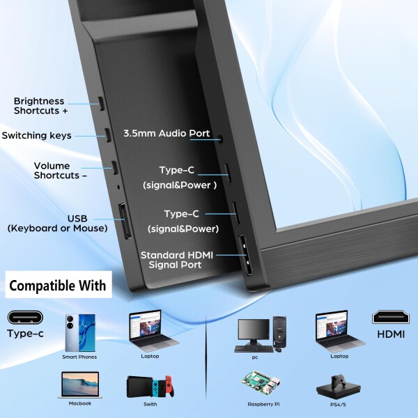 モバイルモニター 13.3インチ Kenowa 小型モニター HD 1366*768 解像度 スピーカー内蔵 60Hz 5ms 薄型 Type-C 標準HDMIポートPC/Computer/Laptop/Raspberry pi/PS4/XBOX/Switchなど対応_1