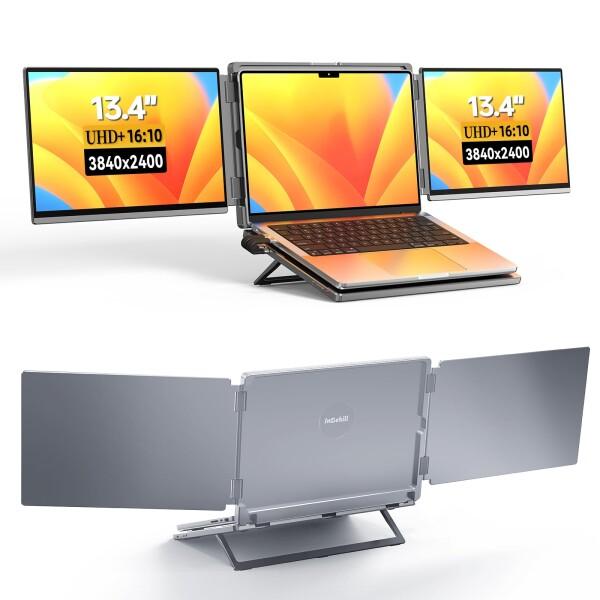 Intehill モバイルモニター 2画面 4K トリプルモニター 13.4インチ 非光沢IGZOパネル 3840x2400 折りたたみ ディスプレイ HDR対応 sRGB100%広色域 500nits高輝度 Macbook/ノートPC対応デュアルディスプレ