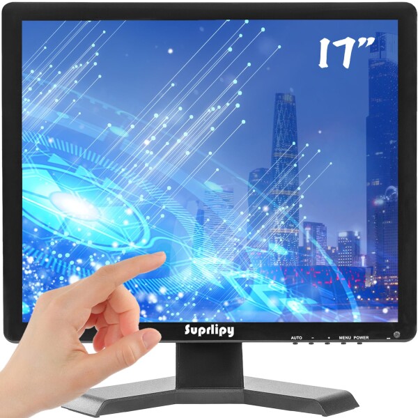 Suprlipy 17インチ タッチスクリーンモニター 1280x1024 HDMI VGA AV USB BNC対応, 10ポイント 静電容量タッチTFT LED 4:3 モニター ノートPC box PS5/PS4 Switch POSシステム用 内蔵ラウドスピーカー