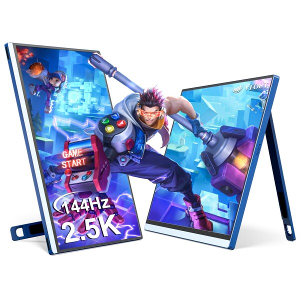 Veout V1Pro 16型 2.5K 144Hz ポータブルモニター 4色 (ブラック/シルバー/ピンク/ブルー)、HDR IPS FreeSync対応、USB-C & ミニHDMI ノートPC/Mac/PS5/Xbox/Switch対応 - トラベル用 セカンドスクリーン