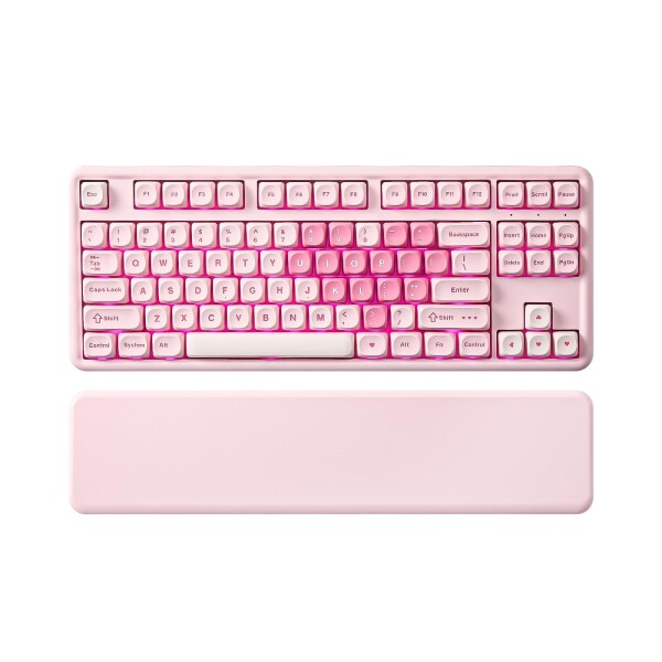YUNZII B87 ワイヤレスメカニカルキーボード ゲーミングキーボード BT5.0/2.4G/USB-C NKRO QMK/VIAソフトウェアカスタム MOAキーキャップ ガスケット RGB リストレスト Win/Mac用 (ピンク, ココアクリー