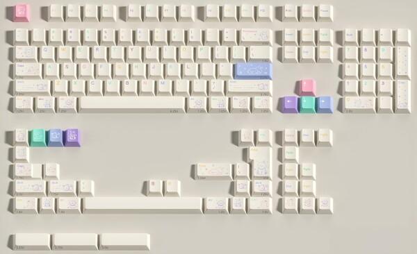 Star Pup PBT キーキャップセット 143キー 英語配列 100%、96%、80%、75%、65%、60%、Cherryプロファイル 熱昇華 分割スペースバー ゲーミング MXメカニカルキーボード かわいい 犬 （ミルクホワイ