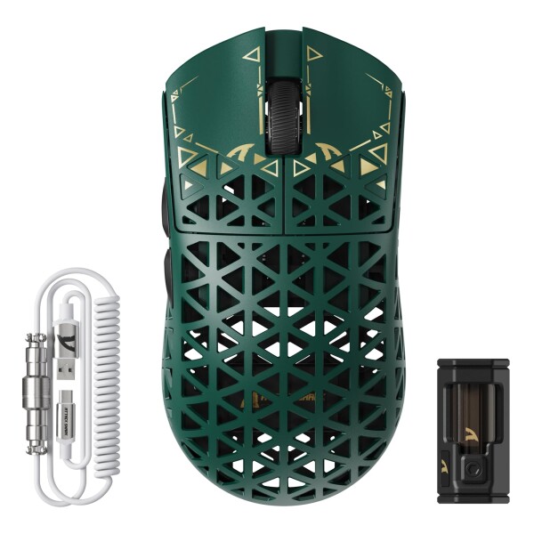 ATTACK SHARK R5Ultra 無影 カーボンファイバー製無線ゲーミングマウス 超軽量39g±3 PAW3950MAX ワイヤレス 2.4g/bluetooth/USB-C Nordic52840マウス コイルケーブル付き 「技適認証取得済み」(グリーン)