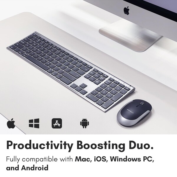 MACALLY Bluetooth ワイヤレスマウスキーボードセット テンキー付き パソコン PC 周辺機器 無線 電池式 コードレス コンボ （ 110キー マルチデバイス 3台ペアリング可能 充電可能） Apple Mac book