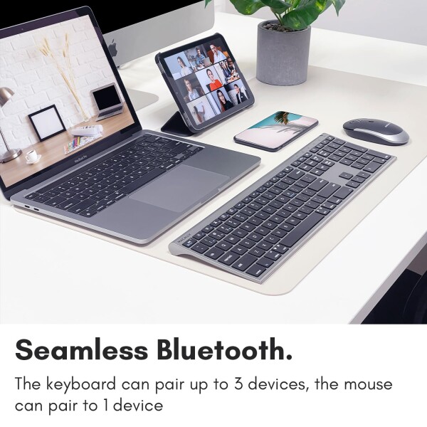 MACALLY Bluetooth ワイヤレスマウスキーボードセット テンキー付き パソコン PC 周辺機器 無線 電池式 コードレス コンボ （ 110キー マルチデバイス 3台ペアリング可能 充電可能） Apple Mac book