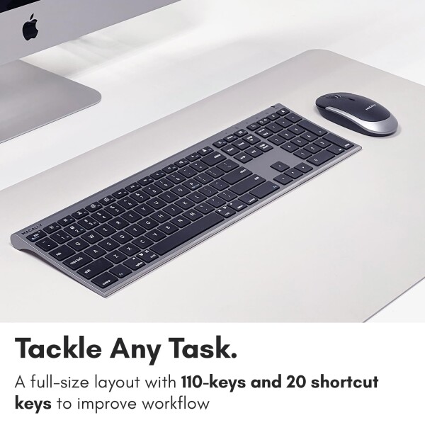 MACALLY Bluetooth ワイヤレスマウスキーボードセット テンキー付き パソコン PC 周辺機器 無線 電池式 コードレス コンボ （ 110キー マルチデバイス 3台ペアリング可能 充電可能） Apple Mac book