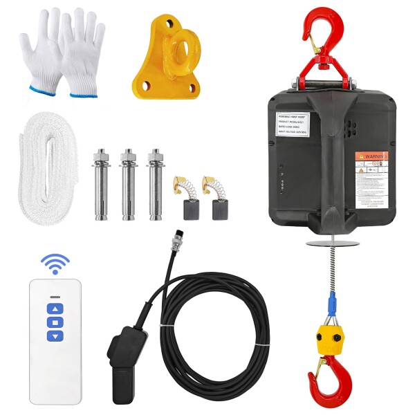 Howhite 電動ウインチ 110v 300kg 電動ホイスト 小型クレーン ウインチ 巻き上げ機 吊り上げ能力300kg 揚程11.8m 過巻き防止機能 携帯型 3in1 無線リモコン/有線制御/手動 家庭用 業務用 エアコン