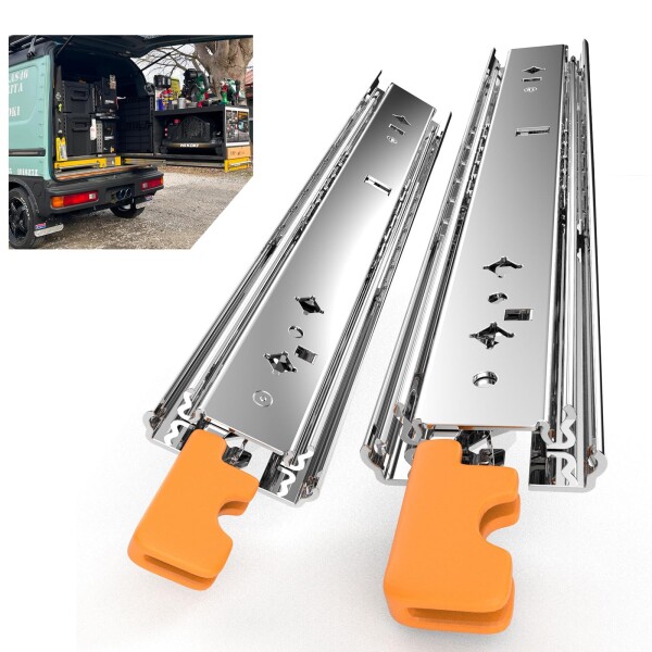 超重量用スライドレール ロック付き 3段引き出し 幅76mm 幅53mm 厚さ20ミリ 大型DIY工業収納棚用 荷台作業車、電気工事、電工、大工、職人、木工、工具棚、現場車改造用 左右2個セット (