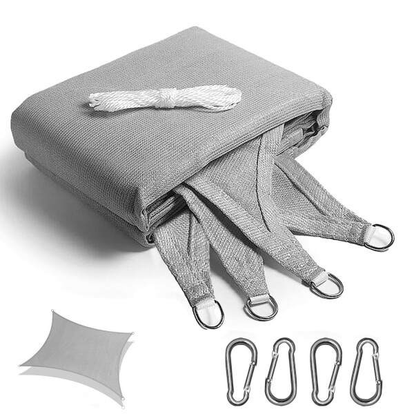 JIANLEI 日除けシェード 屋外 グレー 遮光ネット 四角形4M*4M 花壇 日よけ 植物 シェード 庭 廊下 ベランダ 園芸 サンシェード 簡単設置 四隅にはD型メタルバックルが付属