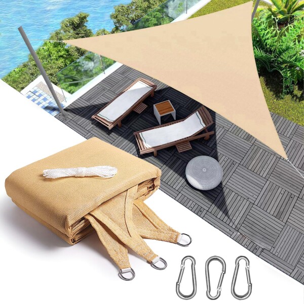 JIANLEI 日除けシェード 屋外 イエロー 遮光ネット 三角形4M*4M*4M 花壇 日よけ 植物 シェード 庭 廊下 ベランダ 園芸 サンシェード 簡単設置 四隅にはD型メタルバックルが付属