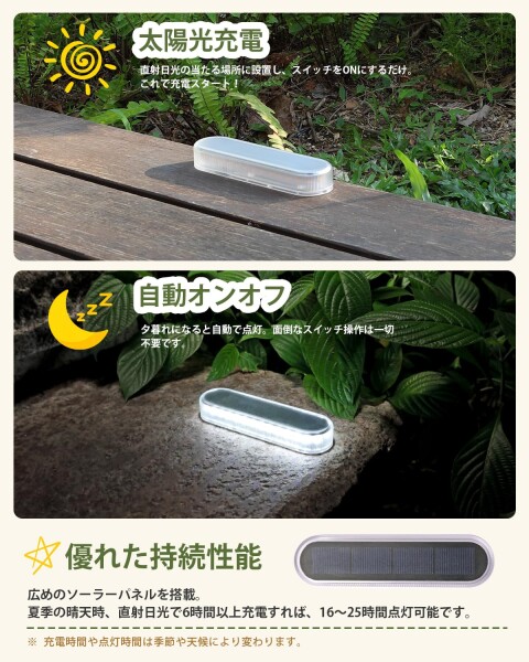 YiLaie ソーラーライト 屋外 IP68防水 ガーデンライト 置き型 明るい 庭 ライト自動点灯 小型 取付簡単 庭 階段 通路 バックヤード 玄関等に適用(6個/昼光色)_2