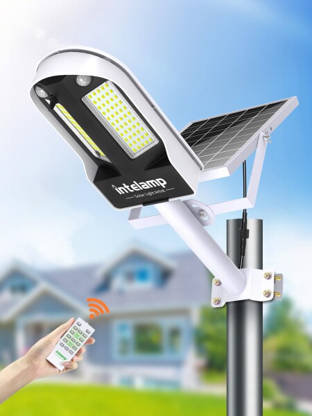 intelamp ソーラー街灯 人感センサー 6500K昼光色 照明 リモコン付き 長時間点灯 高輝度LED IP65防水 180°広角検知・デュアルPIRセンサー（街路・庭・玄関・駐車場・ガーデン・工業団地）