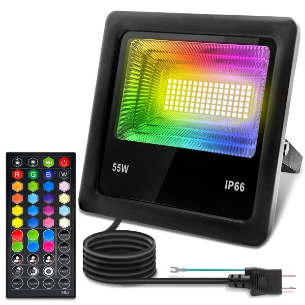 55w LED RGBリモコン投光器 色変化投光器ストリップ ２０種色 多様複数の点滅モード タイミング機能 お祝い 家庭用 祝日 室内外飾り照明
