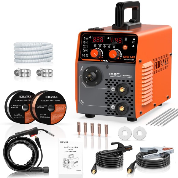 FEIFANKE 溶接機 100V 145A 半自動溶接機 1台4役 ガスMIG/フラックスコアガスレスMIG/MMAスティック/リフトTIG IGBTインバータ 定格使用率 60% 電気溶接機 初心者向け DIY ポータブル 家庭用溶接機 日