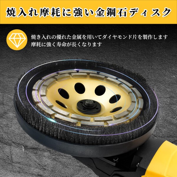 Howhite コンクリートカンナ 7段階変速可能 高速型 コンクリートの研磨 壁カンナ 電動グラインダー 壁面研削 モルタル レンガ 石材 研磨 ダイヤモンドディスク付き ディスク径180mm 日本語_5