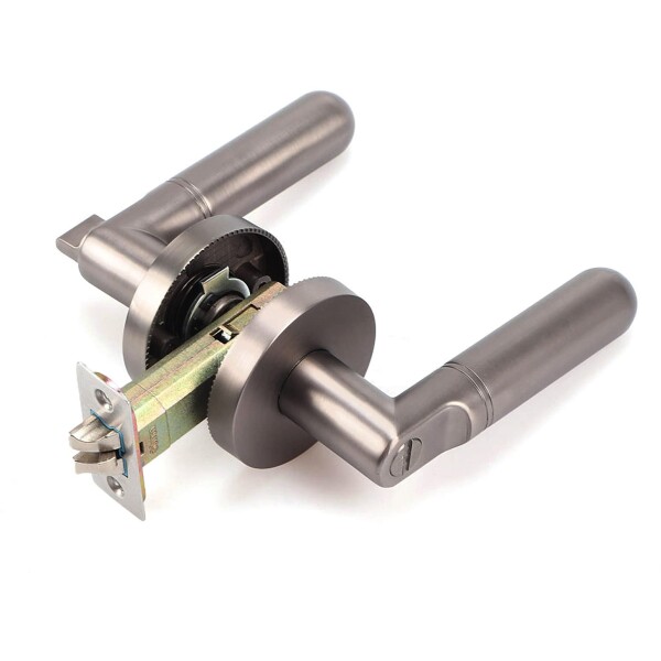 ドアノブ 鍵付き レバーハンドル錠 室内 寝室に適用 重く (鍵なし-マットブラック)