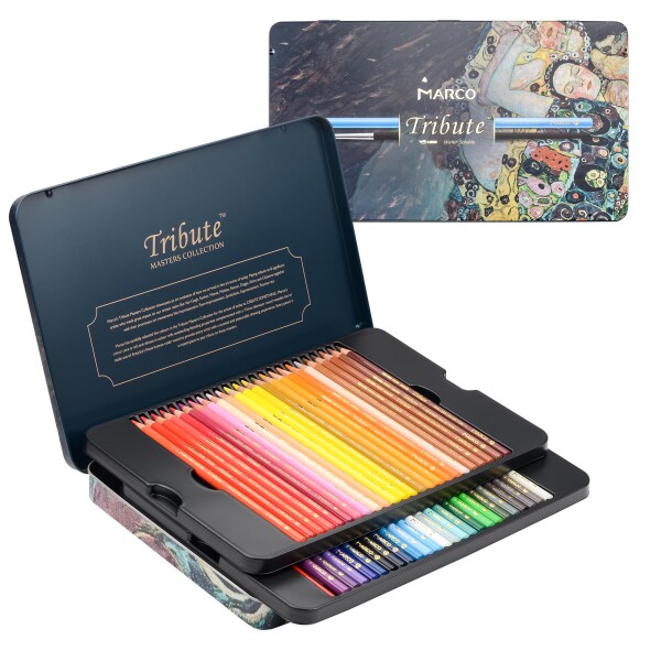 Marco 色鉛筆 水彩用 48色 水性 プロ 高級 ソフト芯 発色の良い 太い芯 重ね塗り10層 大人の塗り絵 高齢者 子供 塗り絵用色鉛筆セット毛筆と鉛筆削り付 鉄箱入，3320-48色