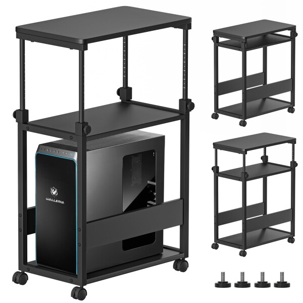 DAIWIN パソコンワゴン pcラック 昇降式 幅35×奥行60×高さ67〜95cm パソコンラック cpuワゴン 天板高さ調節可能 キャスター付き pc 棚 デスクワゴン パソコン収納 木製 デスクサイドワゴン棚