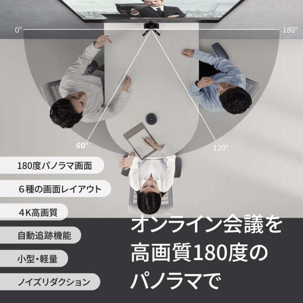 MAXHUB 180度広角WEBカメラII webカメラ 180度 4K 1200万画素 広角 会議 ウェブカメラ デュアルマイク内蔵 6つの画面レイアウト 自動追跡機能 UCM31_1