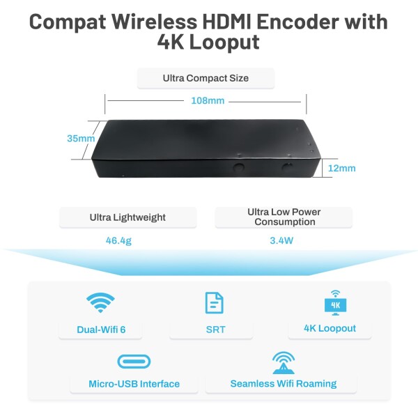 DDMALL H265/264 4K HDMIエンコーダーHEVC、HDMIループアウト付きビデオエンコーダ、ワイヤレスIPTVエンコーダーサポートRTSP SRT RTMP RTMPS HLS UDP、Facebook Twitch YouTubeなどのライブエンコーダ (HED-4KW)_1