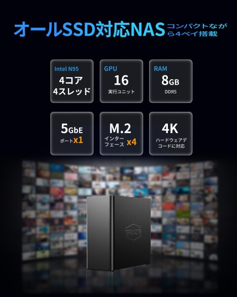 TERRAMASTER/F4 SSD/NASストレージ/4ベイ/オールSSD NASサーバー/N95クアッドコアCPU/8GB DDR5 RAM/5GbEポート/コンパクトサイズの高性能ネットワークストレージ/SSD付属なし_1