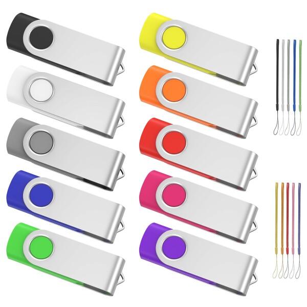 ABLAZE USBメモリ 64GB 10本セット USB2.0 スイベル式 フラッシュドライブ ストラップ付き データ保存用 カラーミックス 業務用 学校 まとめ買い 大量購入