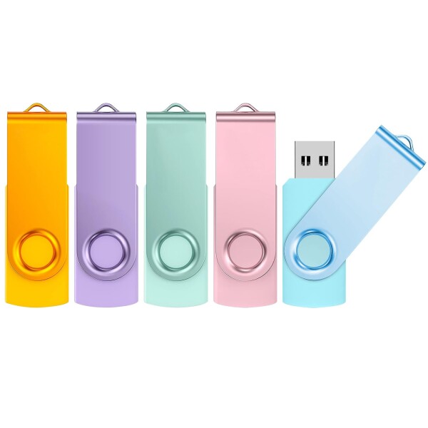 ABLAZE USBメモリ 64GB 5本セット USB2.0 スイベル式 フラッシュドライブ ストラップ付き データ保存用 カラーミックス 業務用 学校 まとめ買い 大量購入