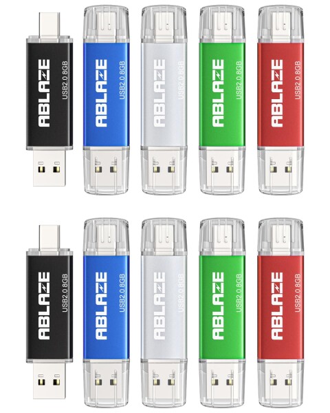 ABLAZE USBメモリ Type-C 8GB 10本セット デュアルUSB2.0＋Type-C対応 iPhone 16/15, Androidスマホ, パソコン, タブレット, Mac ノートPC対応
