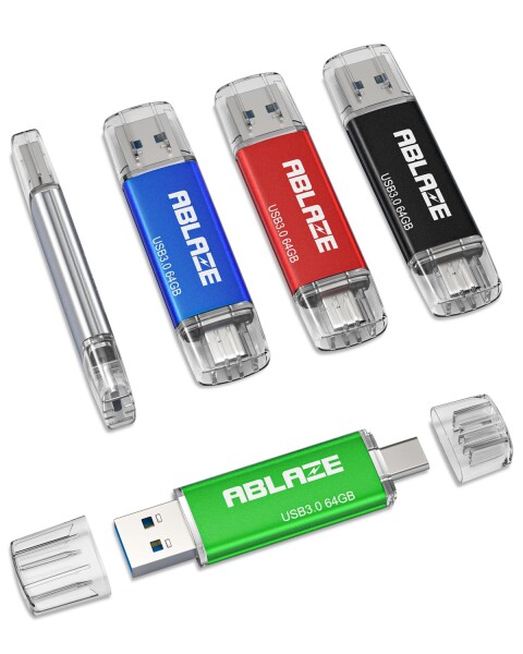 ABLAZE USBメモリ Type-C 64GB 5本セット デュアルUSB3.0＋Type-C対応 iPhone 16/15, Androidスマホ, パソコン, タブレット, Mac ノートPC対応
