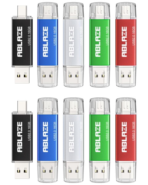 ABLAZE USBメモリ Type-C 16GB 10本セット デュアルUSB2.0＋Type-C対応 iPhone 16/15, Androidスマホ, パソコン, タブレット, Mac ノートPC対応