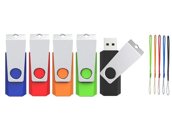 USBメモリ 64GB 5個セットWooolken USB2.0 360度回転式設計軽量フラッシュドライブストラップ付きデータ保存とバックアップ用のUSBスティック