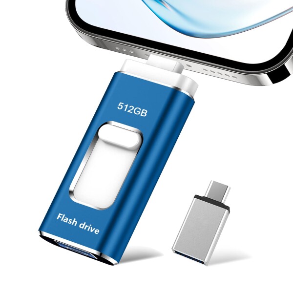 512GB USBメモリー4in1 phone対応usbメモリ高速USB 3.0 IOS/USB/Type-C/micro usb フラッシュメモリ type-c USB メモリーphoneデータ 転送保存 写真 バックアップアイフォン用 外付けメモリIOS/Android/Win/MAC対
