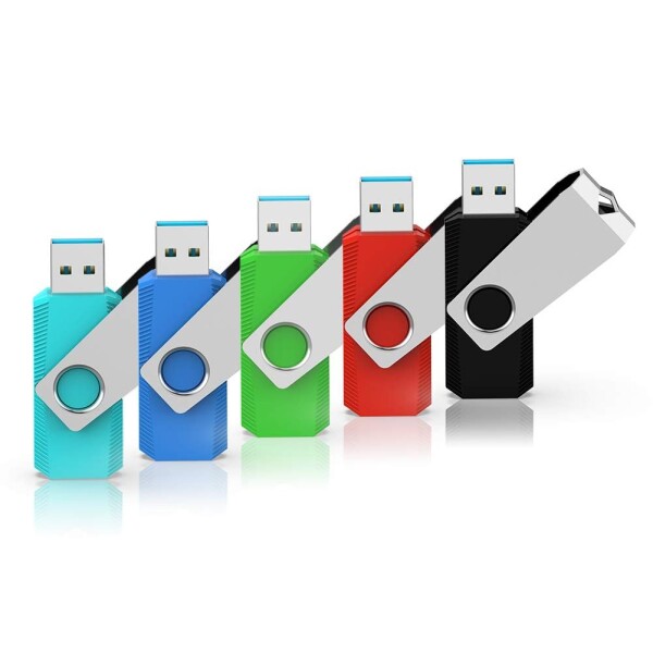 USBメモリ32GB USB3.0 超高速データ転送 フラッシュドライブ 5個セット 読取り最大70MB/s 回転式 カラフル（青緑赤黒水色） ストラップホール付き
