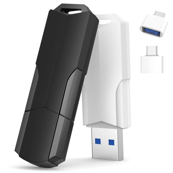 128GB USBメモリ2個セット Wooolken USB 3.0 サムドライブ USB C アダプタとストラップ付きデータストレージ用 USB フラッシュメモリティックメモリ