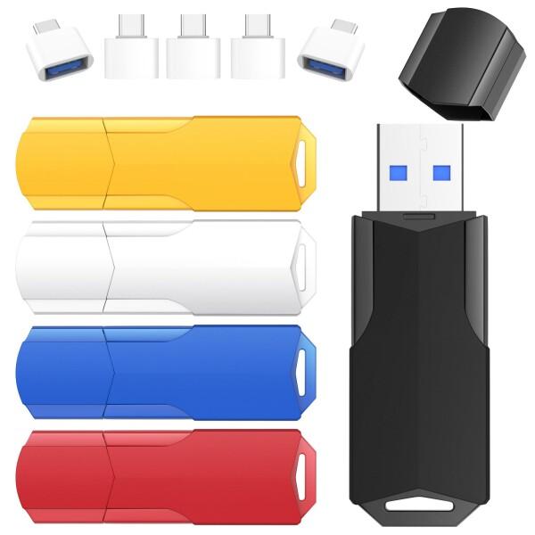 64GB USBメモリ5個セット Wooolken USB 3.0 サムドライブ USB C アダプタとストラップ付きデータストレージ用 USB フラッシュメモリティックメモリ