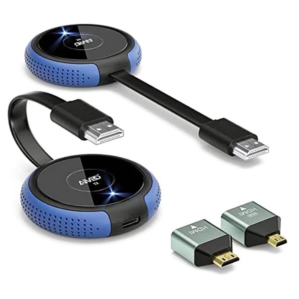 AIMIBO ワイヤレスhdmi送受信機セット 2.4/5Ghz安定無線伝送 音画同期 ストリーミングメディア ミラー＆拡張モード搭載 WIFI&設定不要 Mini/Micro HDMI変換端子付属 スマホ/PC/テレビ/カメラなど対