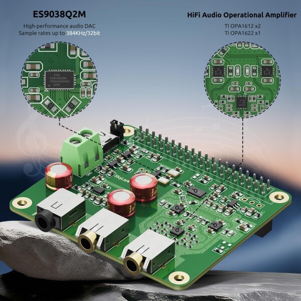 InnoMaker HiFi DAC Pro Hat ES9038Q2Mチップ搭載 Raspberry Pi 5/4/3B+/3B/Zero対応 - ハイレゾオーディオカード (PCM 384KHz/32bit &amp; DSD512)、DACコンバーター、Volumio/Moode対応、ヘッドホン＆バランス出力_1