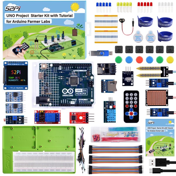 GeeekPi プロジェクトスターターキットArduino UNO R4 Minima用，スマート ファーム、初心者およびエンジニア向けチュートリアルを含む