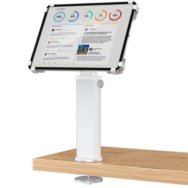 AboveTEK iPadデスクマウント グロメット式 タブレットスタンド 盗難防止 360°回転・180°チルト 9.7〜13インチ対応 アルミ合金製 ロック機構付き POS・受付・オフィス用 シルバー