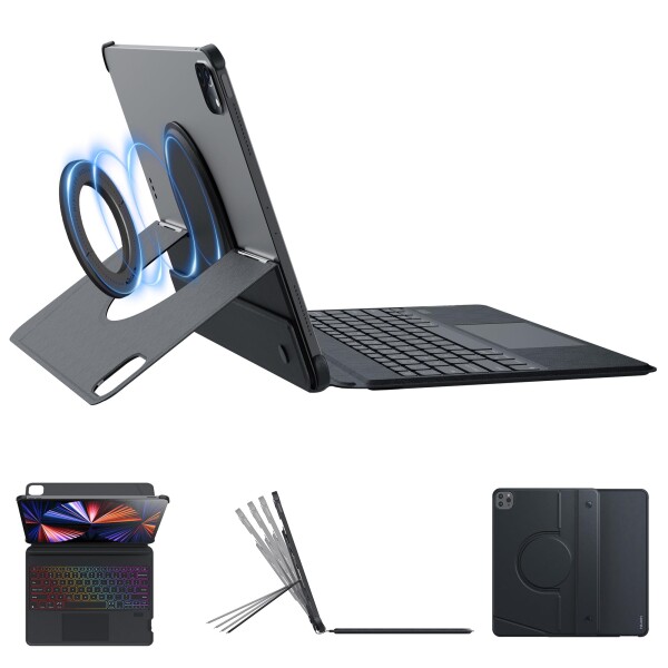 Nillkin 超軽量 キーボード iPad Pro M5/M4 12.9インチ タブレット用 着脱式 超高精度タッチパッド搭載 usb-c充電 多角度調整 バックライト 多用途磁吸補助リング付き 壁、ガラス、冷蔵庫吸着可