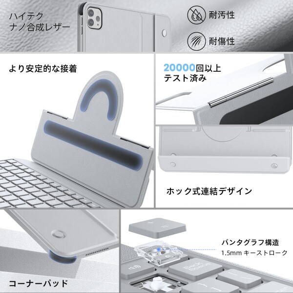 Nillkin キーボード 11インチ iPad Pro M4 第5世代（2024）タブレット用 着脱式 超高精度タッチパッド搭載 usb-c充電 多角度調整 バックライト 多用途磁吸補助リング付き 壁、ガラス、冷蔵庫吸_4