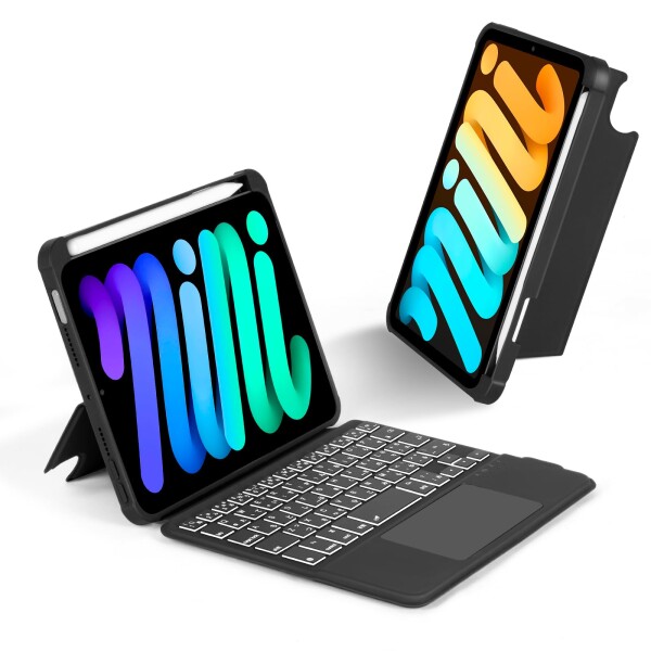 EAMPANG日本語配列Apple iPad mini 7 (A17 Pro) 6 8.3インチ 2021キーボード付きケース, 7色バックライト磁気取り外し可能USB-C充電 タッチパッド付きマジックキーボード140°調整可能なスタンドペン