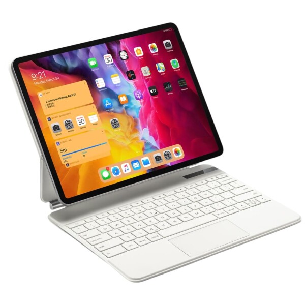 マグネット式 iPadAir13インチ M3 M2 キーボード タッチパッド バックライト付き 磁気吸着式 iPadPro12.9インチ 第6/5/4/3世代 キーボードケース カバー 一体型 トラックパッド付き,ホワイト