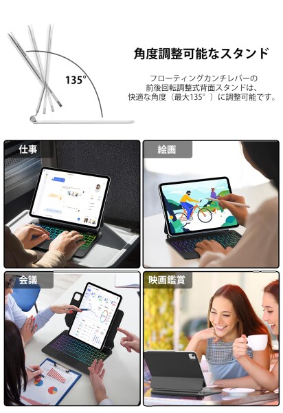 AVNICUD iPad Air 11インチ (M2 2024 / M3 2025) iPad Air 6 i-Pad A-ir 第5/4世代 キーボードケース マルチタッチジェスチャー対応 バックライト付き 磁気吸着 第4/3/2/1世代適用_6
