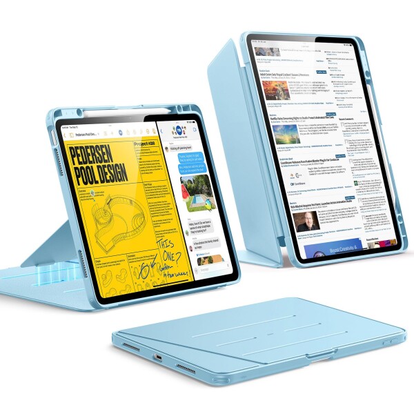 ESR iPad Air 13インチ ケース (M3/M2、2025/2024) ペン収納 耐衝撃 縦横スタンド 自動ウェイク/スリープ Pencil Pro/USB-C ワイヤレス充電対応 マルチアングルケース Flipシリーズ スカイブルー